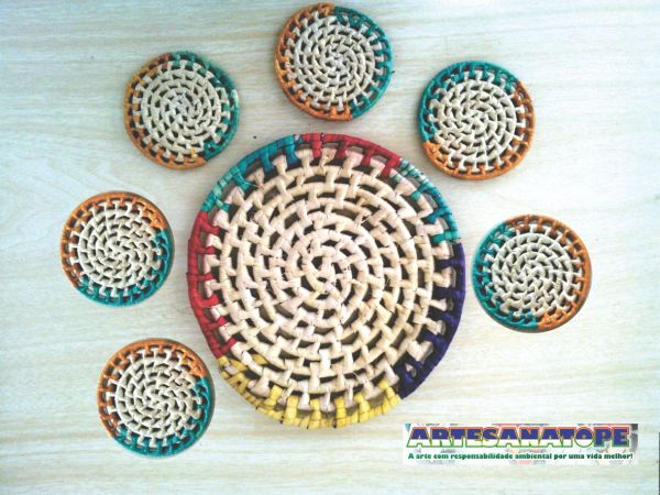 Apoiador para copos e panela de palha (conjunto 7 peças)